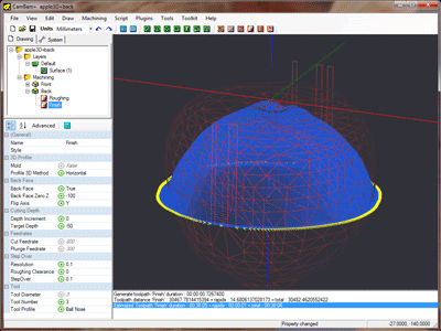 Back face finishing toolpaths (with wireframe view)